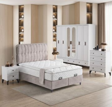 Loren Yatak Odası / Komple MDF / Beyaz