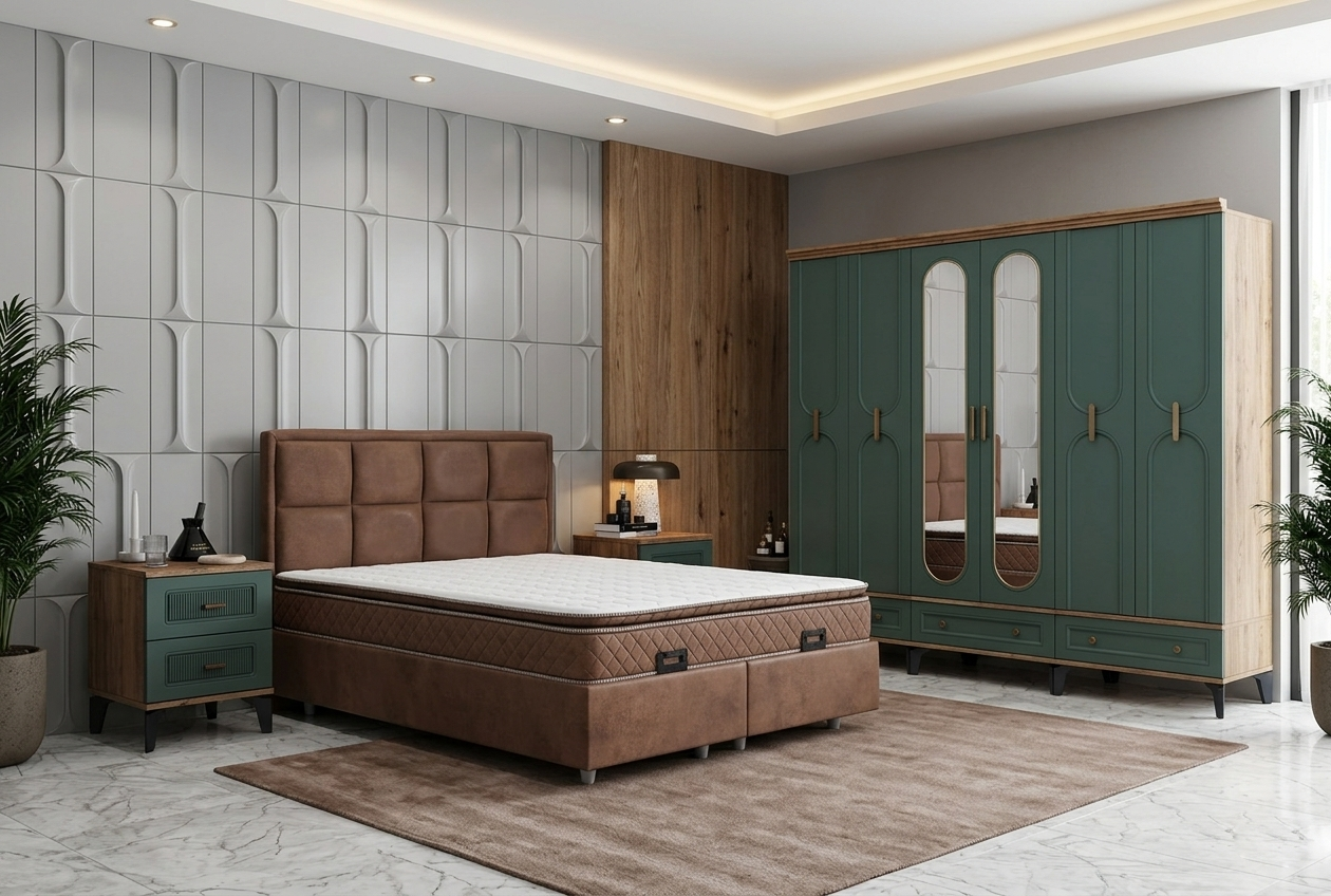 Loren Yatak Odası / Komple MDF / Haki Yeşil