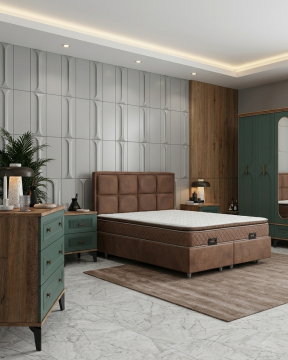 Loren Yatak Odası / Komple MDF / Haki Yeşil