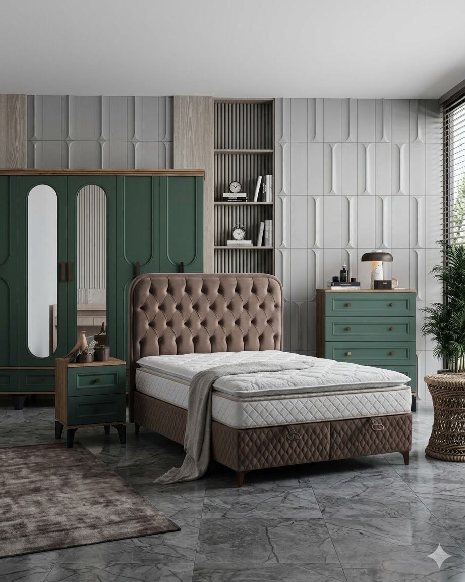 Loren Yatak Odası / Komple MDF / Haki Yeşil
