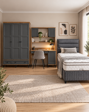 Karin Genç Odası / Çocuk Odası / Komple MDF / Antrasit