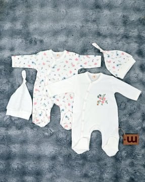 2'li Bebek Tulum Seti / &100 Pamuk / 2 Adet Şapka Hediye