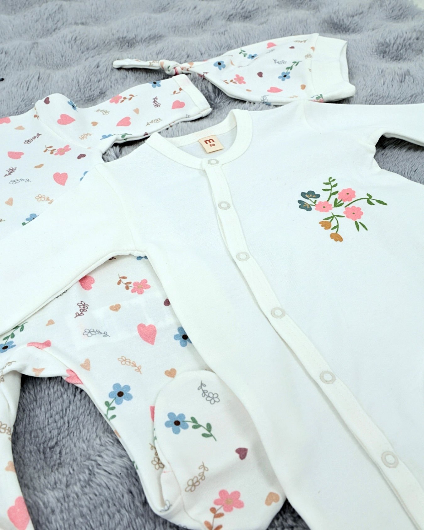 2'li Bebek Tulum Seti / &100 Pamuk / 2 Adet Şapka Hediye