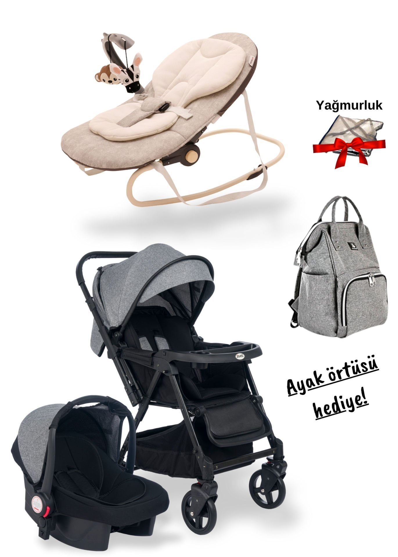 5'li Set - Joell Trendy Bebek Arabası / Puset / Ana Kucağı / Çanta / Ayak Örtüsü / Yağmurluk Hediye