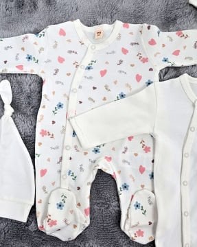 2'li Bebek Tulum Seti / &100 Pamuk / 2 Adet Şapka Hediye