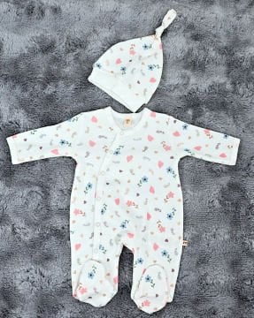 2'li Bebek Tulum Seti / &100 Pamuk / 2 Adet Şapka Hediye