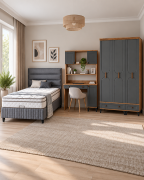 Loren Genç Odası / Çocuk Odası / Komple MDF / Antrasit