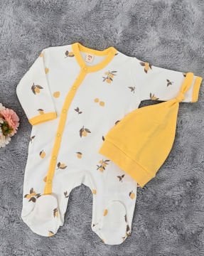 2'li Bebek Tulum Seti / &100 Pamuk / 2 Adet Şapka Hediye / Limon