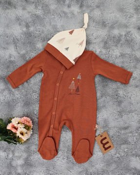 2'li Bebek Tulum Seti / &100 Pamuk / 2 Adet Şapka Hediye / Ağaç