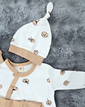 2'li Bebek Tulum Seti / &100 Pamuk / 2 Adet Şapka Hediye / Loke