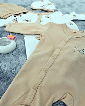 2'li Bebek Tulum Seti / &100 Pamuk / 2 Adet Şapka Hediye / Loke