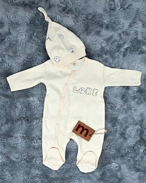2'li Bebek Tulum Seti / &100 Pamuk / 2 Adet Şapka Hediye / Loke-Ekru