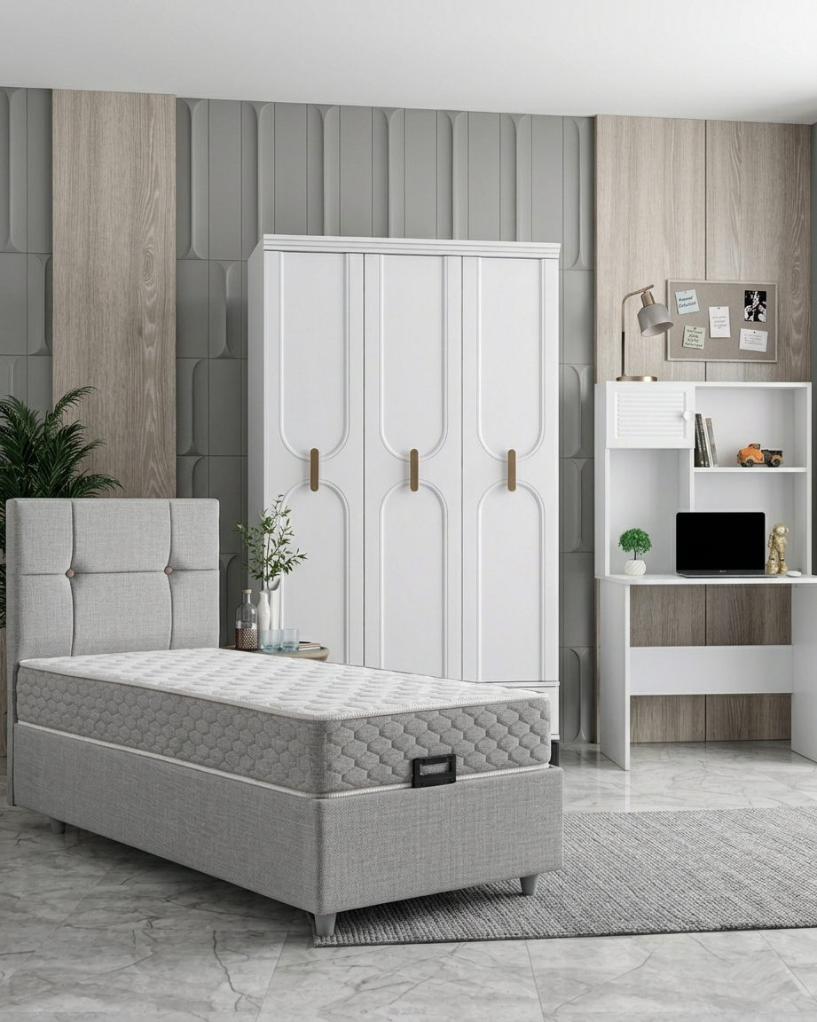 Loren Genç Odası / Çocuk Odası / Komple MDF / Beyaz
