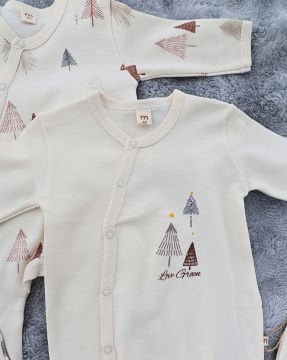 2'li Bebek Tulum Seti / &100 Pamuk / 2 Adet Şapka Hediye / Bej Ağaç Desen