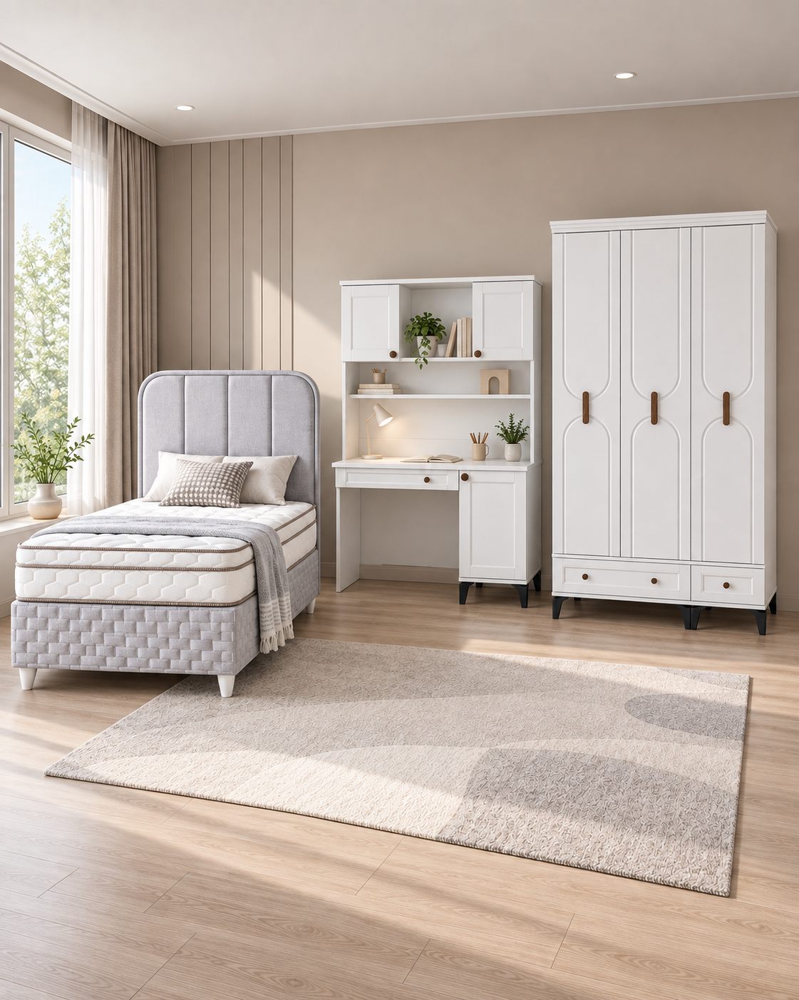 Loren Genç Odası / Çocuk Odası / Komple MDF / Beyaz