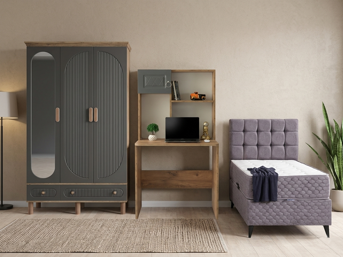 Milen Genç Odası / Çocuk Odası / Komple MDF / Antrasit