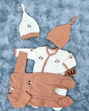 Yenidoğan 2'li Bebek Tulum Seti / &100 Pamuk / 2 Adet Şapka Hediye / Çiçekli