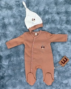Yenidoğan 2'li Bebek Tulum Seti / &100 Pamuk / 2 Adet Şapka Hediye / Çiçekli