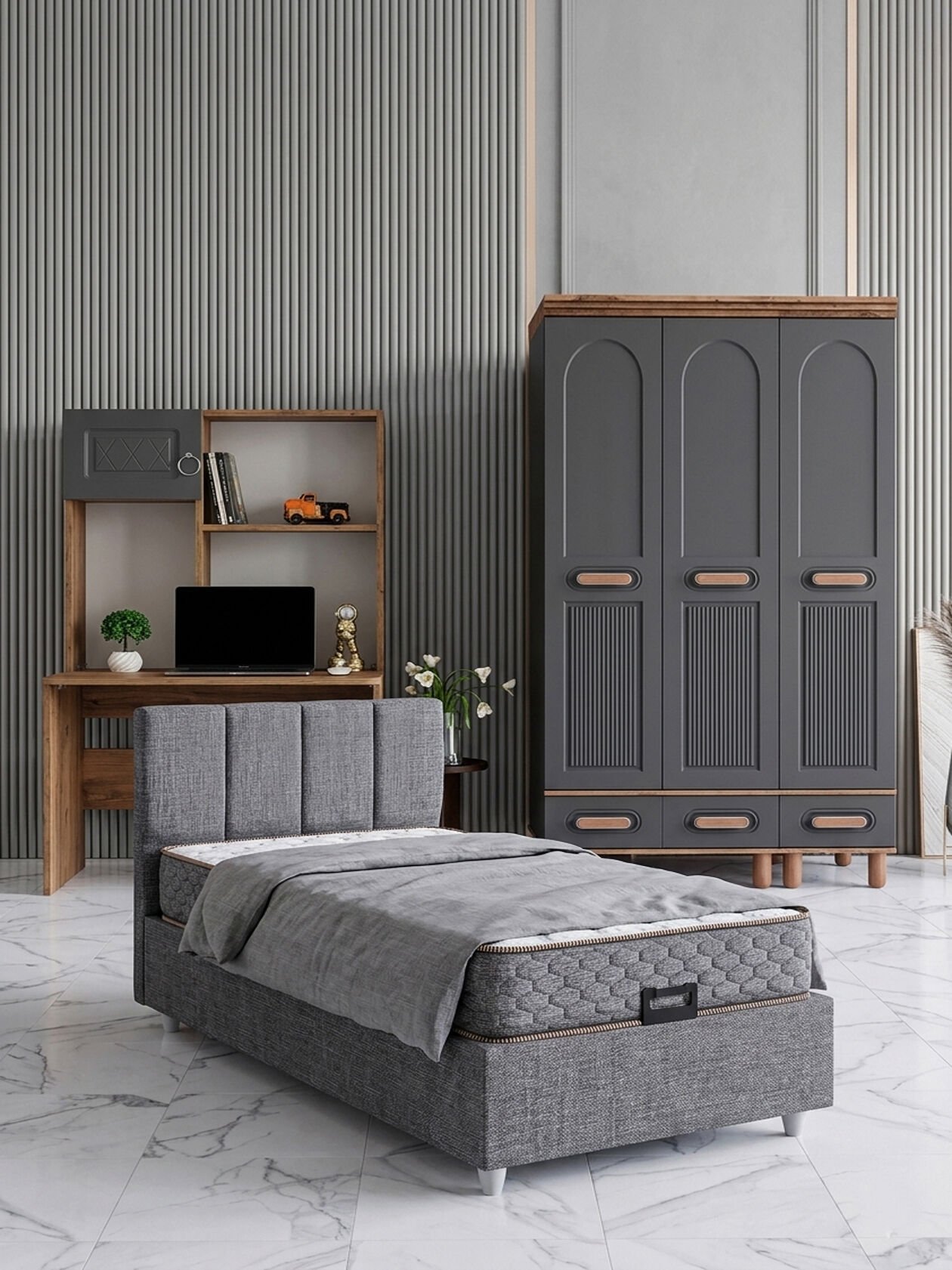 Otto Genç Odası / Çocuk Odası / Komple MDF / Antrasit