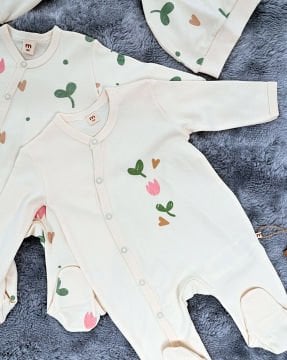Yenidoğan 2'li Bebek Tulum Seti / &100 Pamuk / 2 Adet Şapka Hediye / Ekru