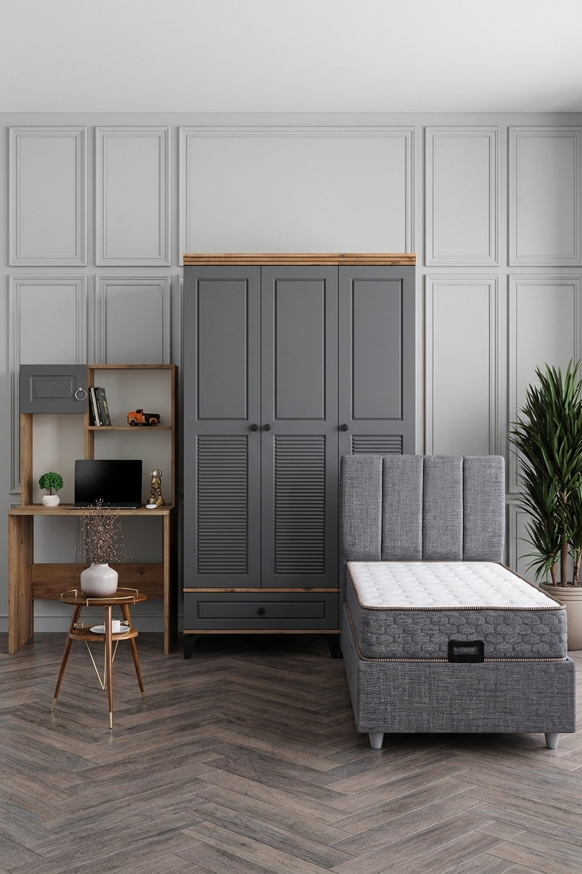 Panjur Genç Odası / Çocuk Odası / Komple MDF / Antrasit
