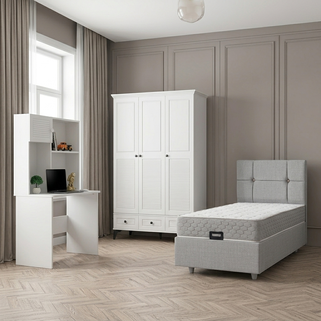 Panjur Genç Odası / Çocuk Odası / Komple MDF / Beyaz