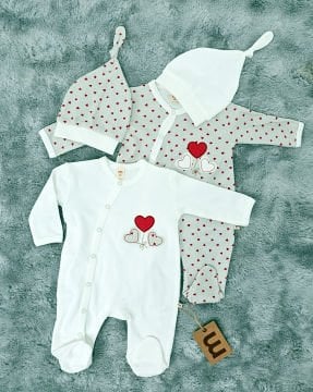 Yenidoğan 2'li Bebek Tulum Seti / &100 Pamuk / 2 Adet Şapka Hediye / Kız Bebek