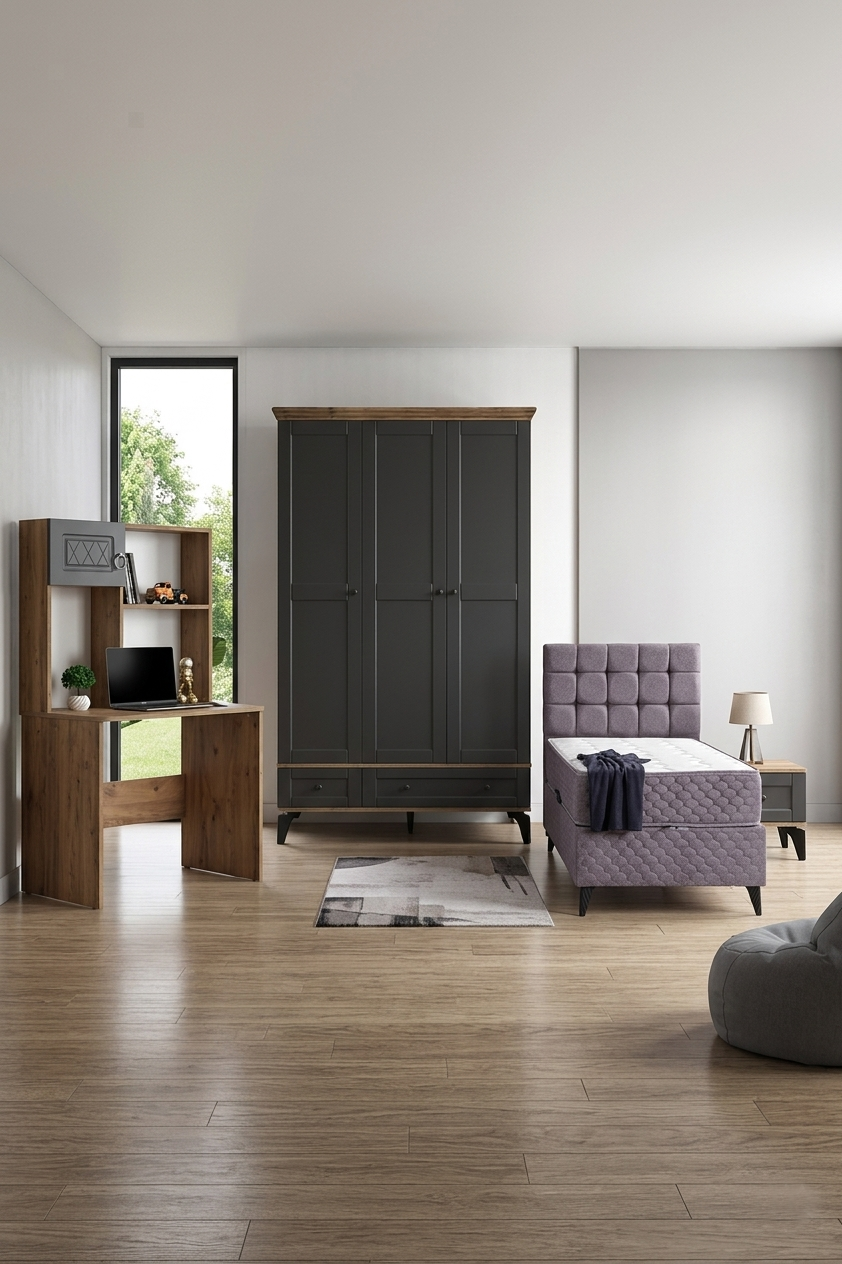 Silva Genç Odası / Çocuk Odası / Komple MDF / Antrasit
