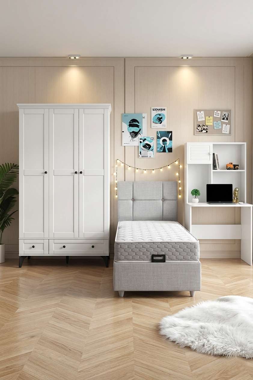 Silva Genç Odası / Çocuk Odası / Komple MDF / Beyaz
