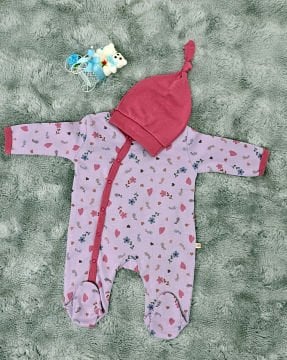 Yenidoğan Bebek Tulum / %100 Pamuk / Çıtçıtlı / Pembe Çiçekli