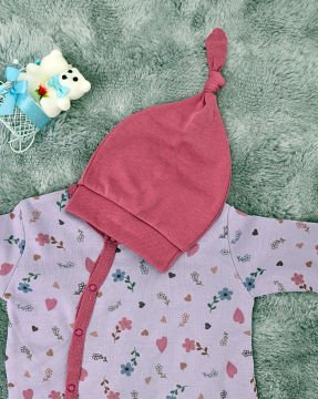 Yenidoğan Bebek Tulum / %100 Pamuk / Çıtçıtlı / Pembe Çiçekli
