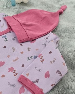 Yenidoğan Bebek Tulum / %100 Pamuk / Çıtçıtlı / Pembe Çiçekli