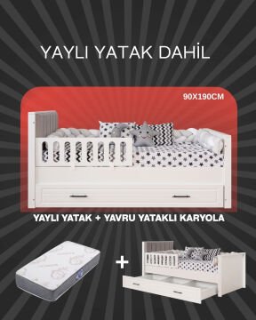 Ottoman Yavrulu Karyola / Bambo Yaylı Yatak Dahil