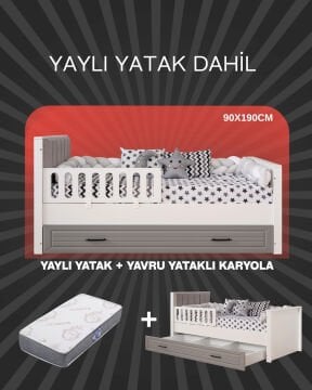 Ottoman Grey Yavrulu Karyola / Bambo Yaylı Yatak Dahil