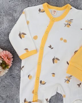 Yenidoğan Bebek Tulum / %100 Pamuk / Çıtçıtlı / Beyaz Limon