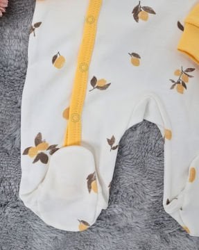 Yenidoğan Bebek Tulum / %100 Pamuk / Çıtçıtlı / Beyaz Limon