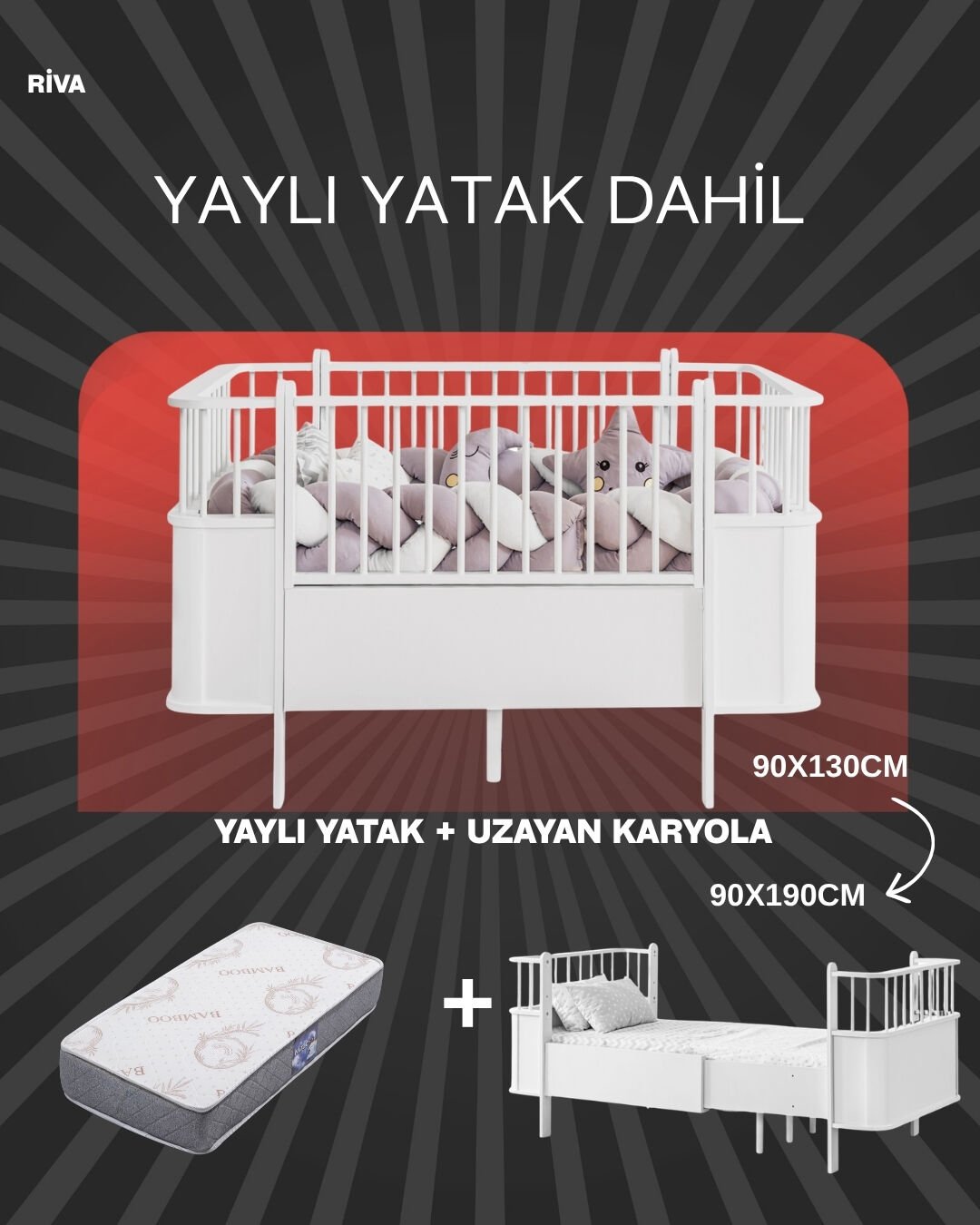 Riva Beşik / Uzayan Karyola / Bambo Yaylı Yatak Dahil