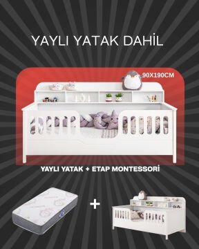 Etap Kitaplıklık Montessori Karyola / Bambo Yaylı Yatak Dahil