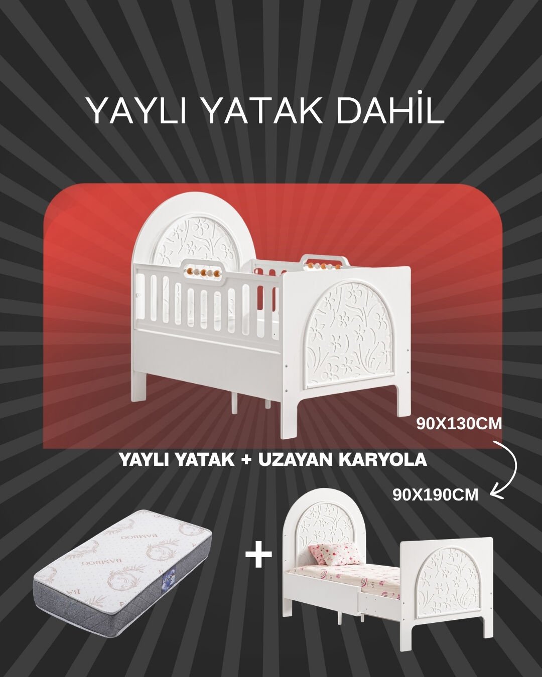 Garden Beşik / Uzayan Karyola / Bambo Yaylı Yatak Dahil