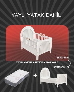 Tesla Beşik / Uzayan Karyola / Bambo Yaylı Yatak Dahil / Beyaz