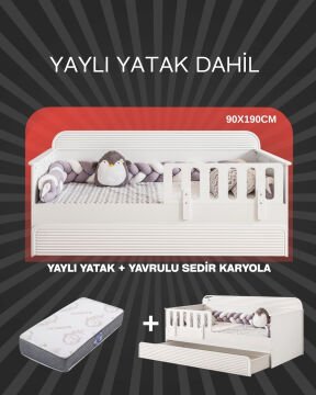 Vizyon Yavrulu Sedir Karyola / Bambo Yaylı Yatak Dahil / Beyaz