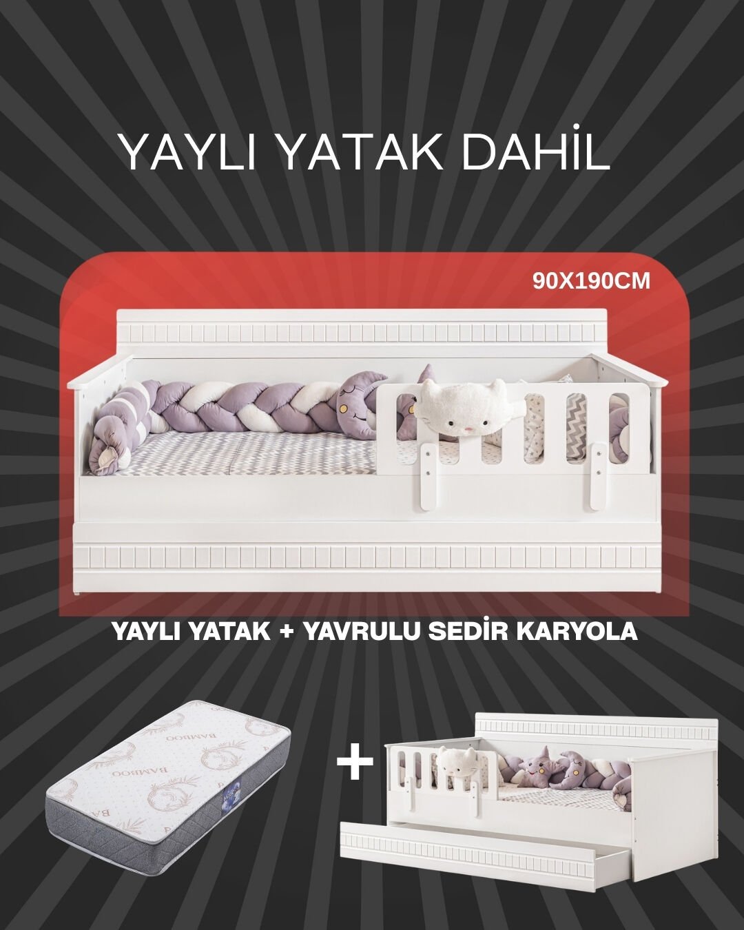 Bakü Yavrulu Sedir Karyola / Bambo Yaylı Yatak Dahil