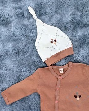 Yenidoğan Bebek Tulum / %100 Pamuk / Çıtçıtlı / Kahve Çiçekli