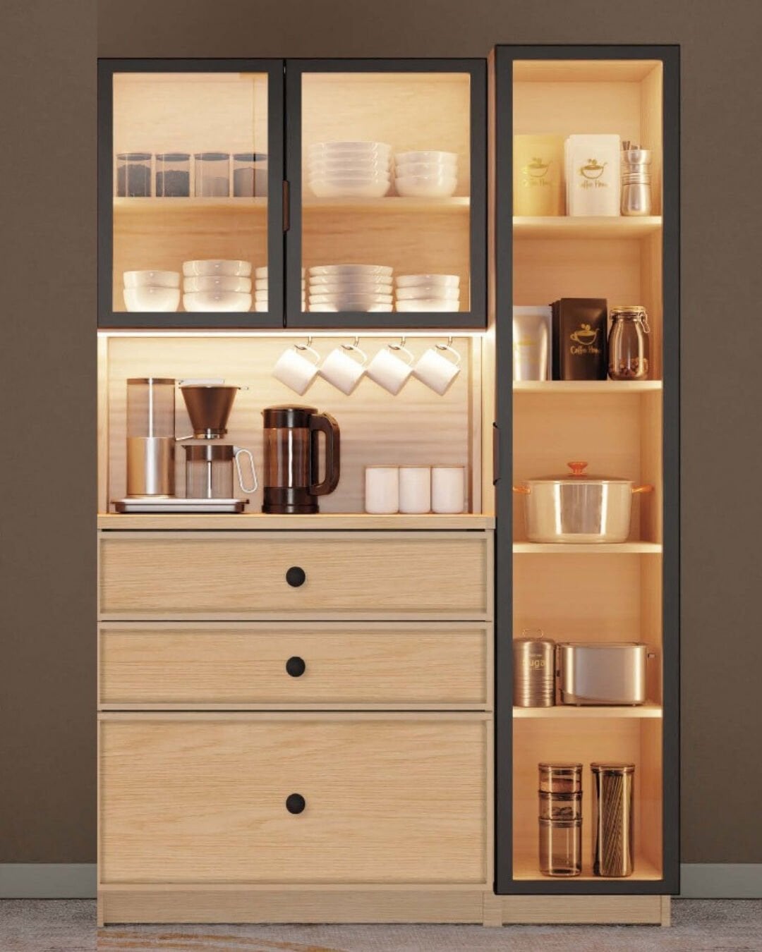 Meşe Kahve Köşesi / Komple MDF / Led Işıklı / Large