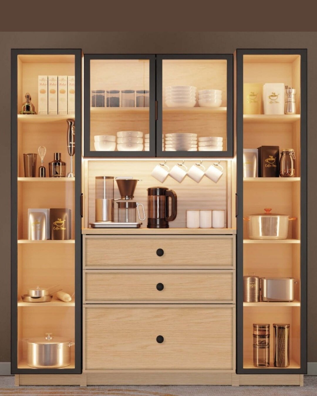 Meşe Kahve Köşesi / Komple MDF / Led Işıklı / Mega