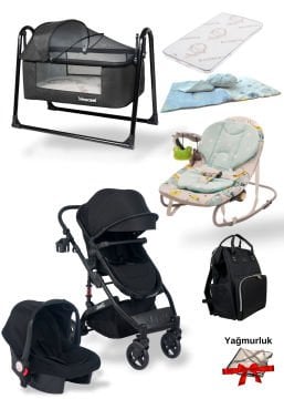 Joell 10'lu Unisex Bebek Seti/Joell Travel Bebek Arabası/Puset/Beşik/Ana Kucağı/Mama Sandalyesi/Çanta