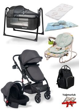 Joell 10'lu Unisex Bebek Seti/Joell Travel Bebek Arabası/Puset/Beşik/Ana Kucağı/Mama Sandalyesi/Çanta
