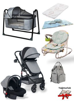 Joell 10'lu Unisex Bebek Seti/Joell Travel Bebek Arabası/Puset/Beşik/Ana Kucağı/Mama Sandalyesi/Çanta