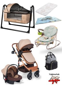 Joell 10'lu Unisex Bebek Seti/Joell Travel Bebek Arabası/Puset/Beşik/Ana Kucağı/Mama Sandalyesi/Çanta