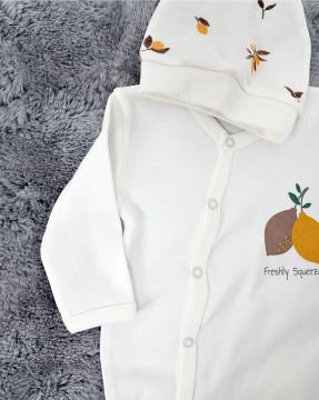 Kız Bebek Yenidoğan Tulum / Şapka Hediye / %100 Pamuk / Çıtçıtlı Tulum / Beyaz Limon